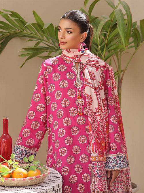 2Pc Printed Unstitched Lawn Pink - OL2P-6194-A