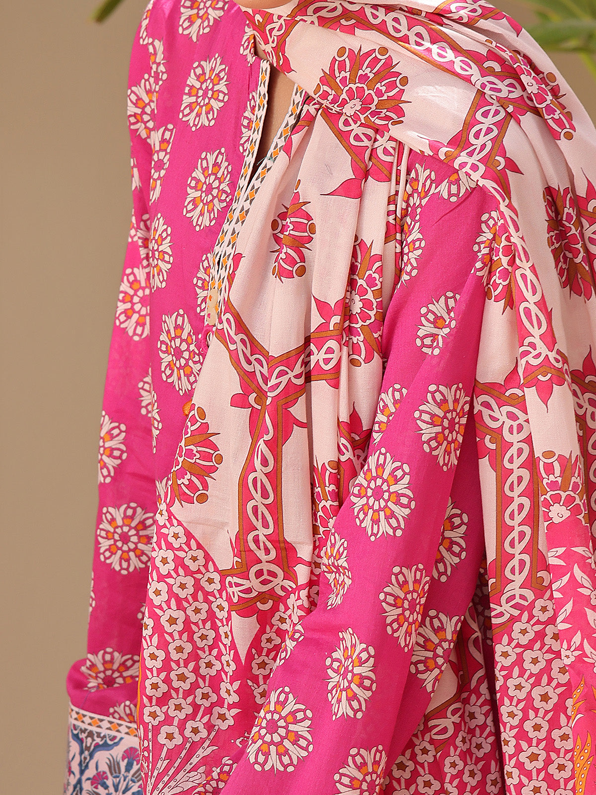2Pc Printed Unstitched Lawn Pink - OL2P-6194-A-1