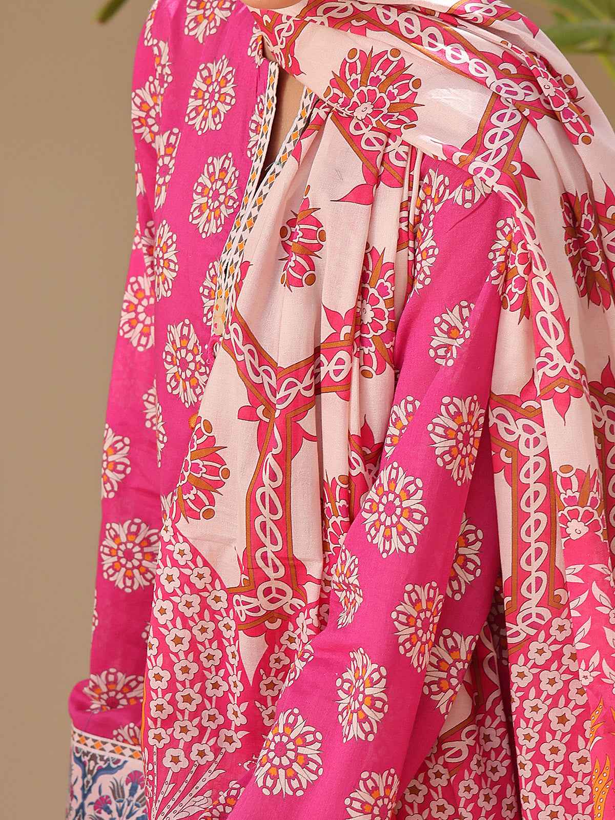 2Pc Printed Unstitched Lawn Pink - OL2P-6194-A