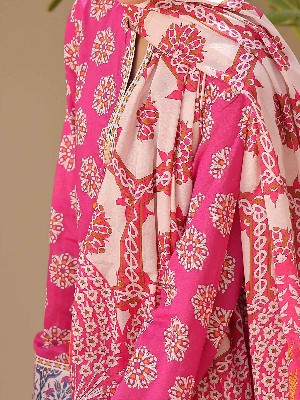 1Pc Printed Unstitched Kurti Lawn Pink - OLK-6194-A