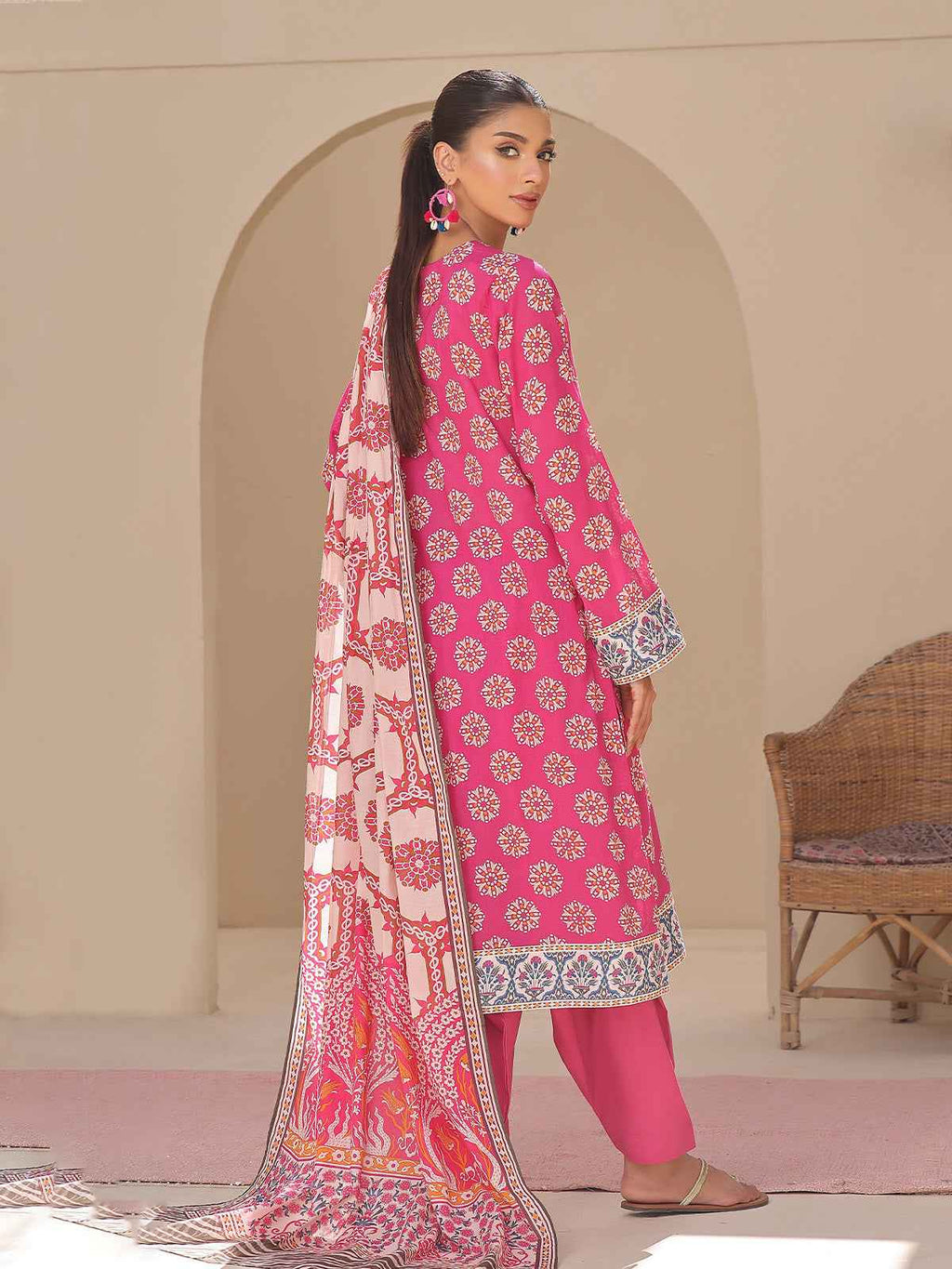 2Pc Printed Unstitched Lawn Pink - OL2P-6194-A