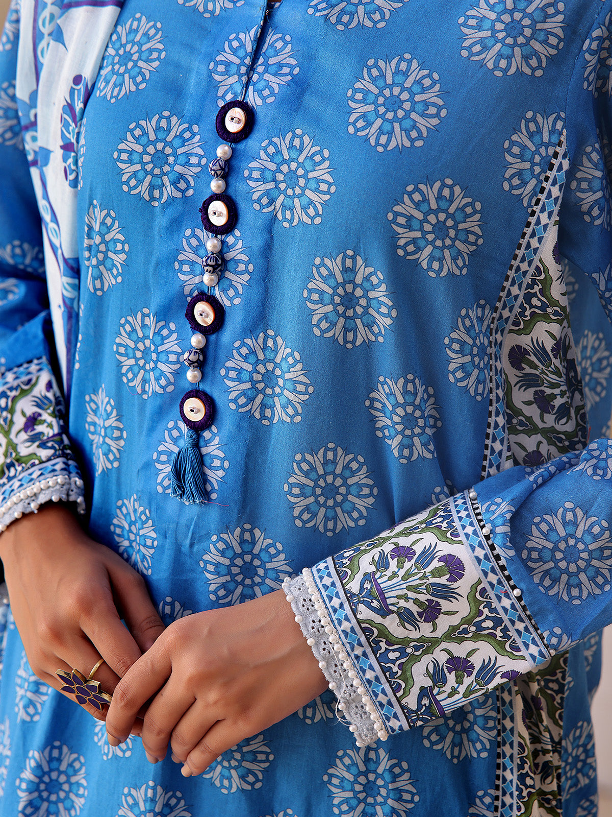 3Pc Printed Unstitched Lawn Blue - OL3P-6194-B-1