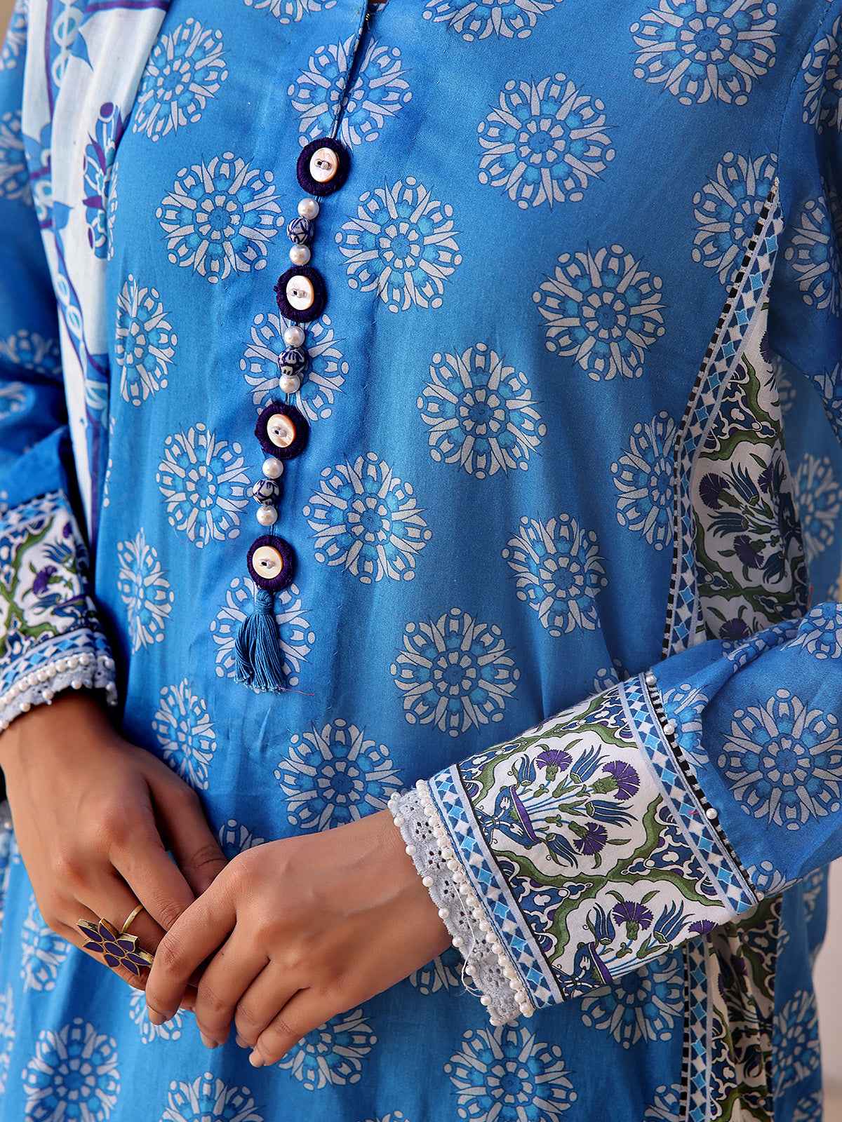 3Pc Printed Unstitched Lawn Blue - OL3P-6194-B-1