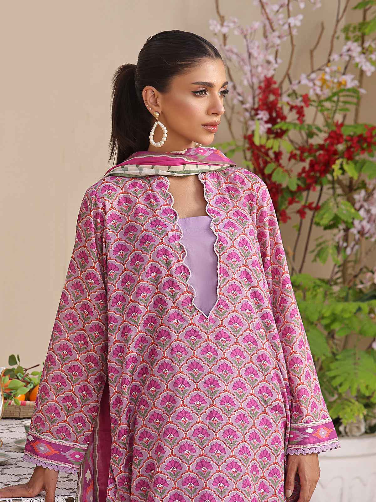 3Pc Printed Unstitched Lawn Lilac - OL3P-6206-A-1