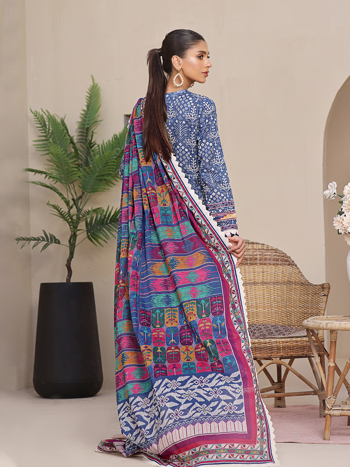 3Pc Printed Unstitched Lawn Blue - OL3P-6207-A-1
