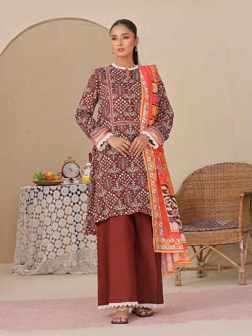 2Pc Printed Unstitched Lawn Brown - OL2P-6207-B-1