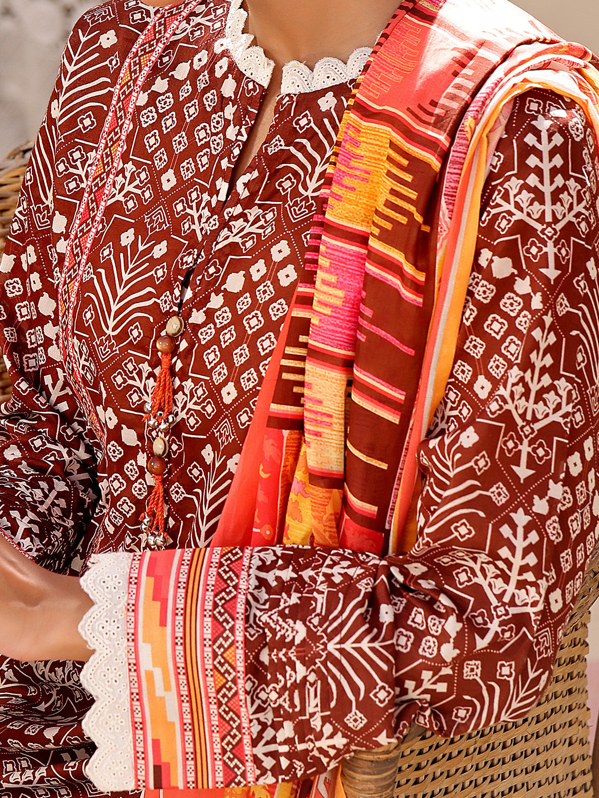 2Pc Printed Unstitched Lawn Brown - OL2P-6207-B
