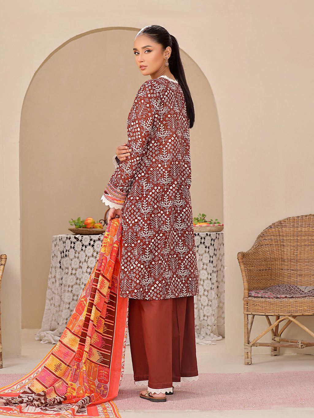 2Pc Printed Unstitched Lawn Brown - OL2P-6207-B