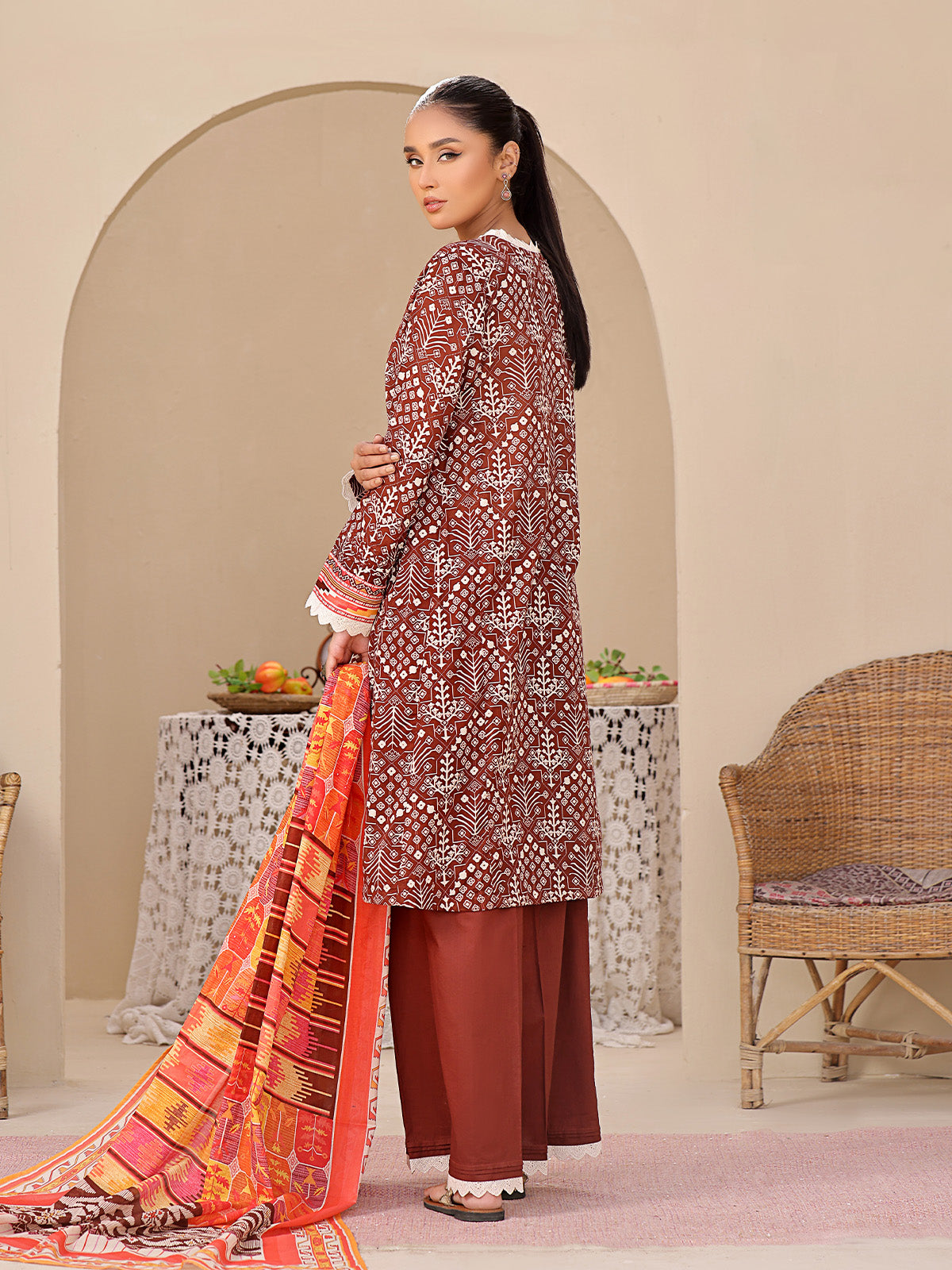 2Pc Printed Unstitched Lawn Brown - OL2P-6207-B