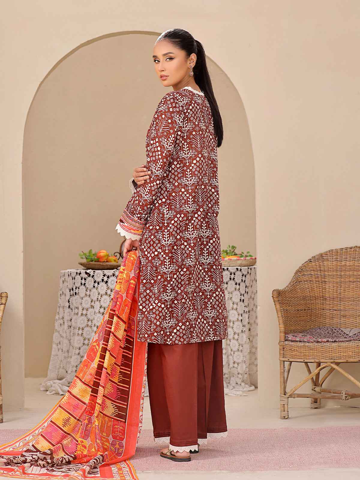 2Pc Printed Unstitched Lawn Brown - OL2P-6207-B