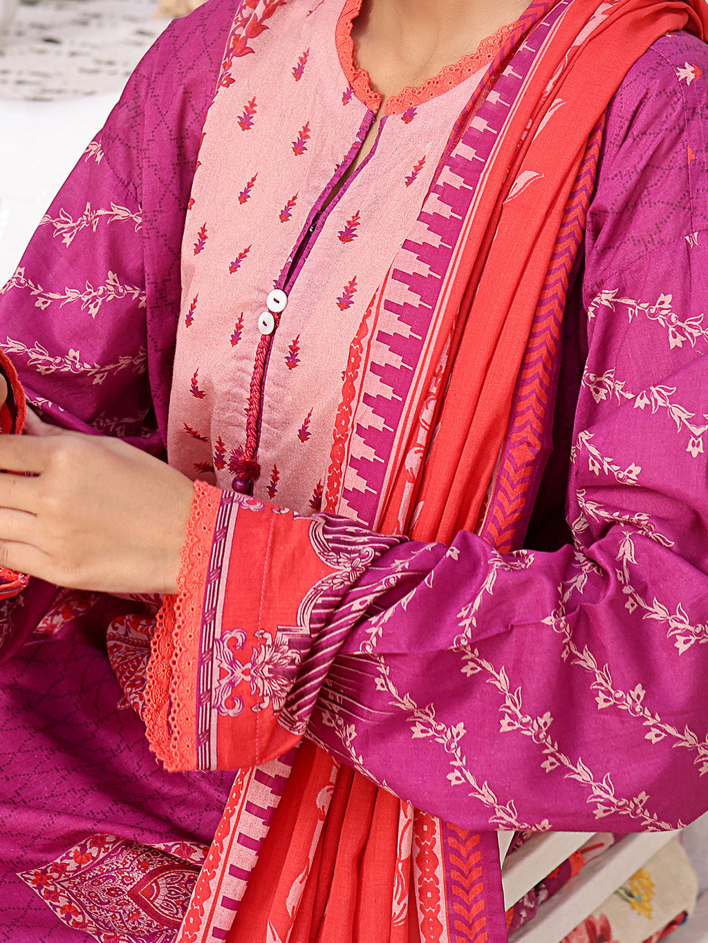3Pc Printed Unstitched Lawn Magenta - OL3P-6208-A-1
