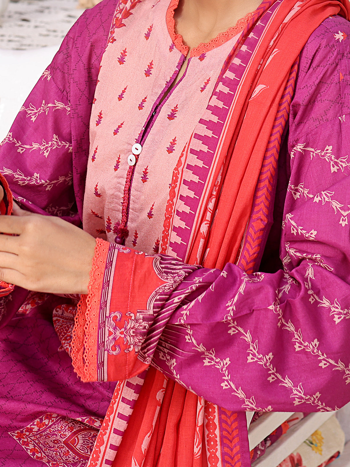 3Pc Printed Unstitched Lawn Magenta - OL3P-6208-A-1