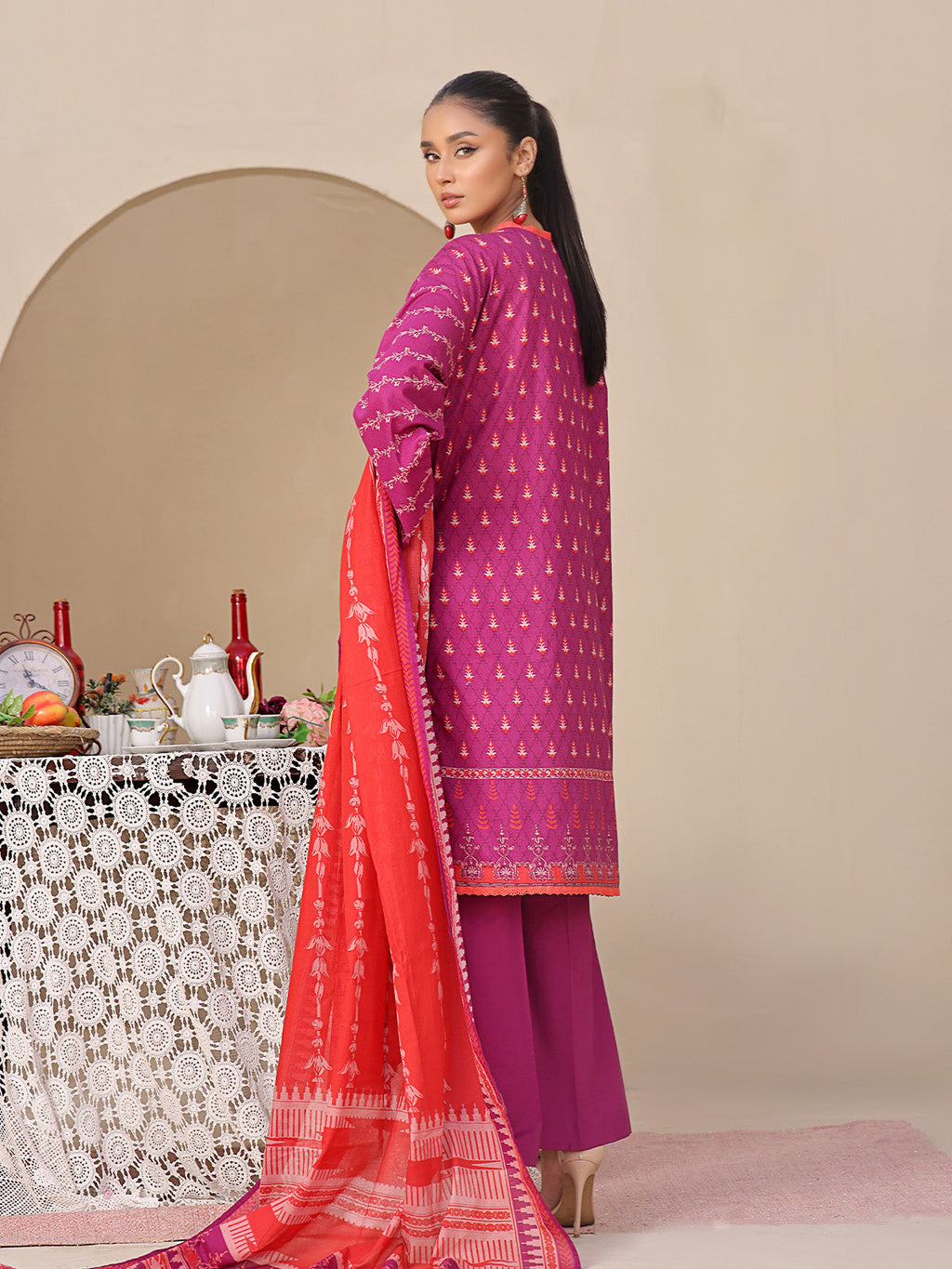 3Pc Printed Unstitched Lawn Magenta - OL3P-6208-A-1
