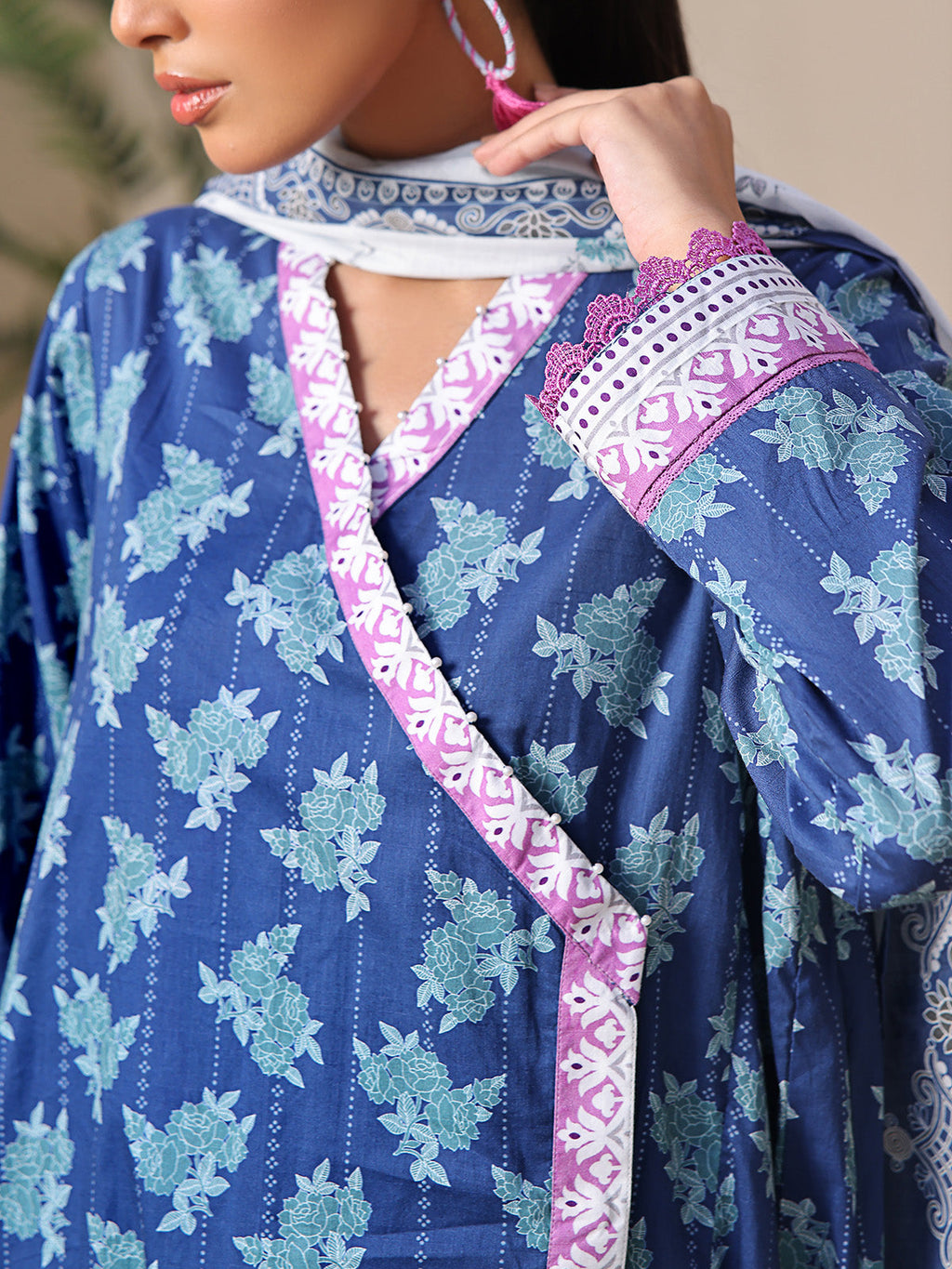 3Pc Printed Unstitched Lawn Blue - OL3P-6209-A-1