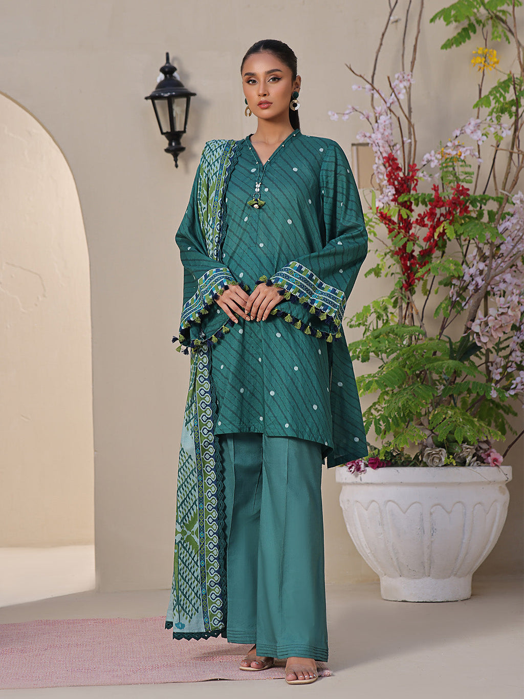 2Pc Printed Unstitched Lawn Dark Green - OL2P-6212-B