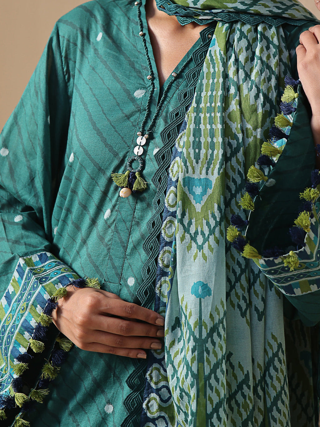 2Pc Printed Unstitched Lawn Dark Green - OL2P-6212-B-1