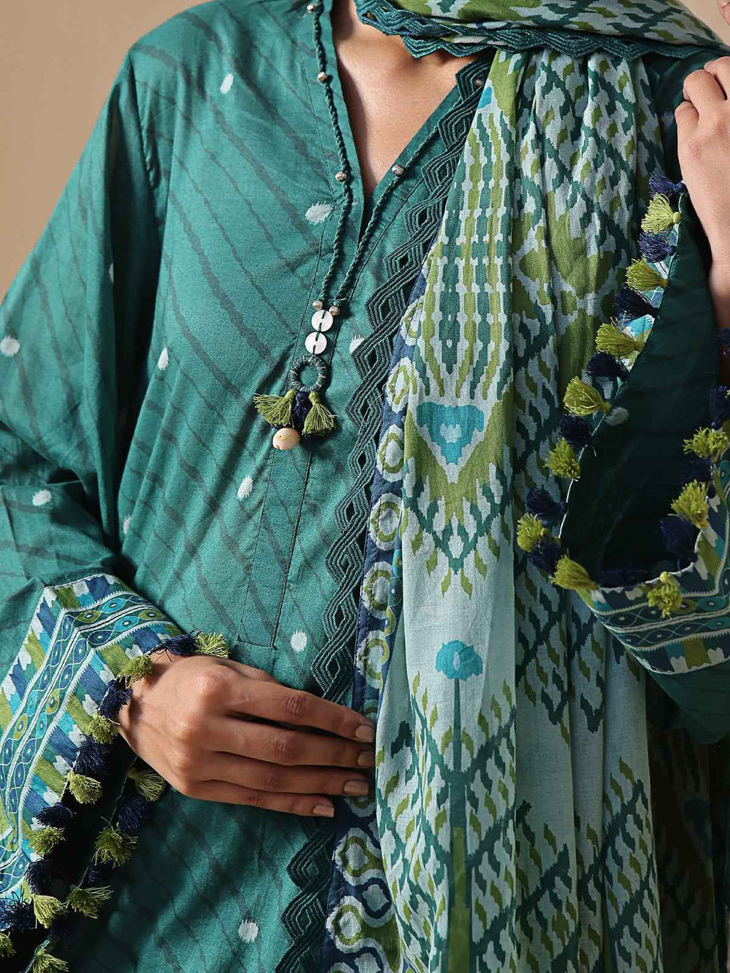 2Pc Printed Unstitched Lawn Dark Green - OL2P-6212-B-1