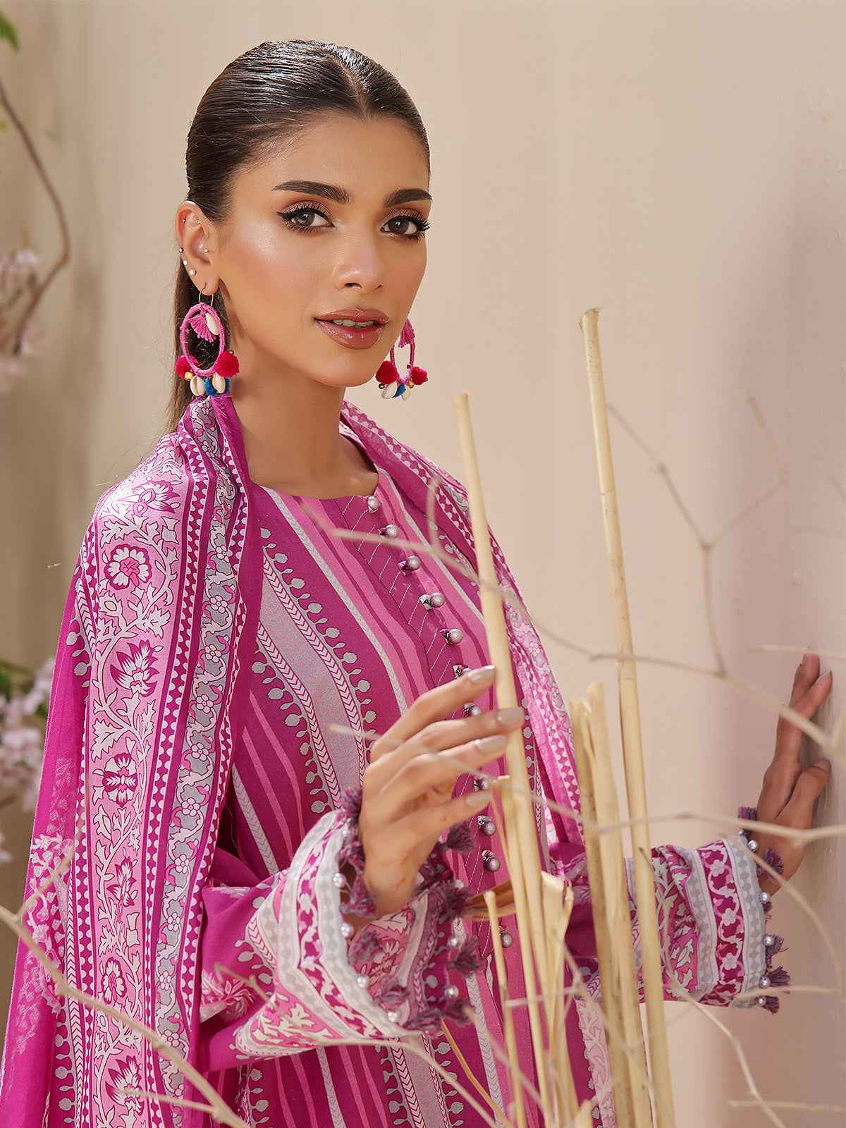 1Pc Printed Unstitched Kurti Lawn Magenta - OLK-6213-A-1
