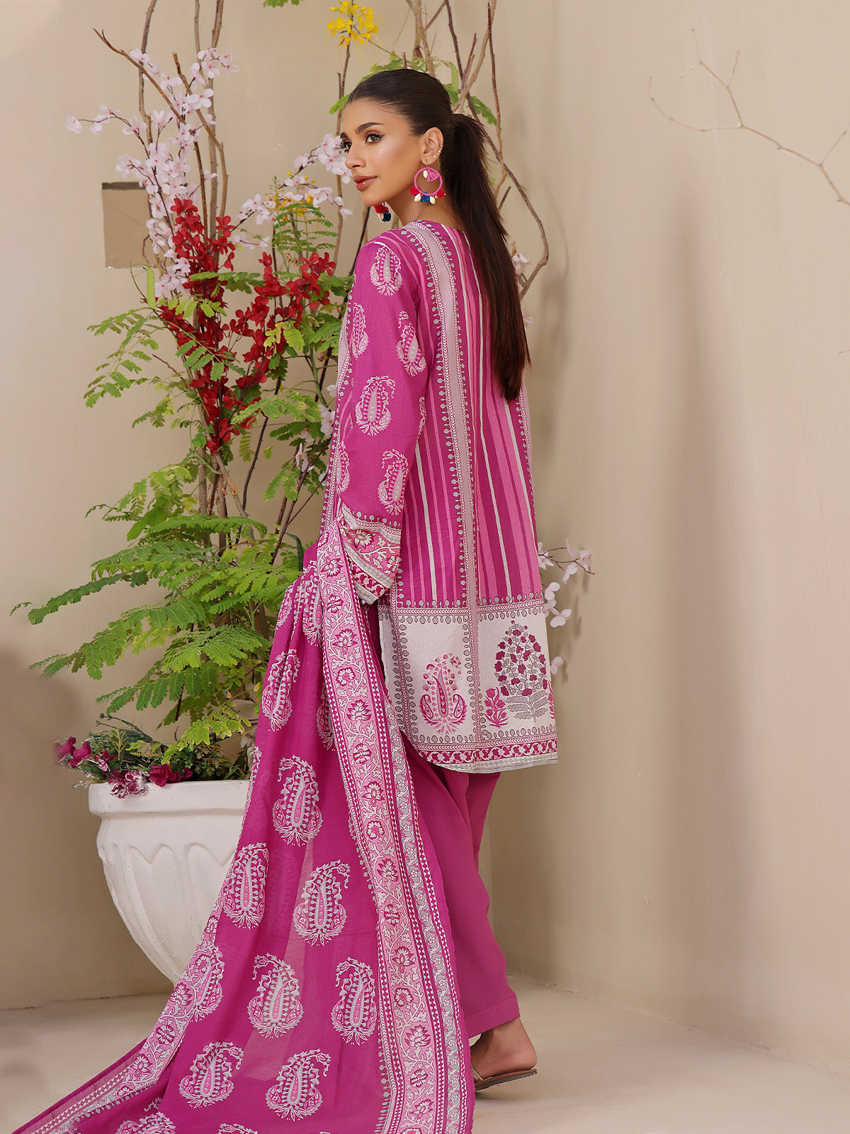 3Pc Printed Unstitched Lawn Magenta - OL3P-6213-A-1