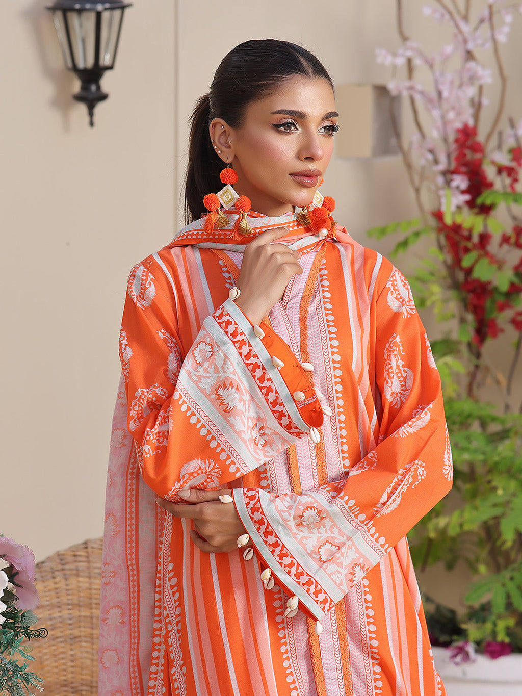 1Pc Printed Unstitched Kurti Lawn Orange - OLK-6213-B-1