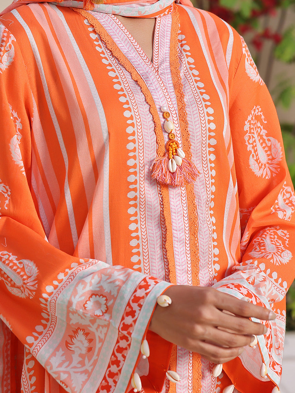 1Pc Printed Unstitched Kurti Lawn Orange - OLK-6213-B-1