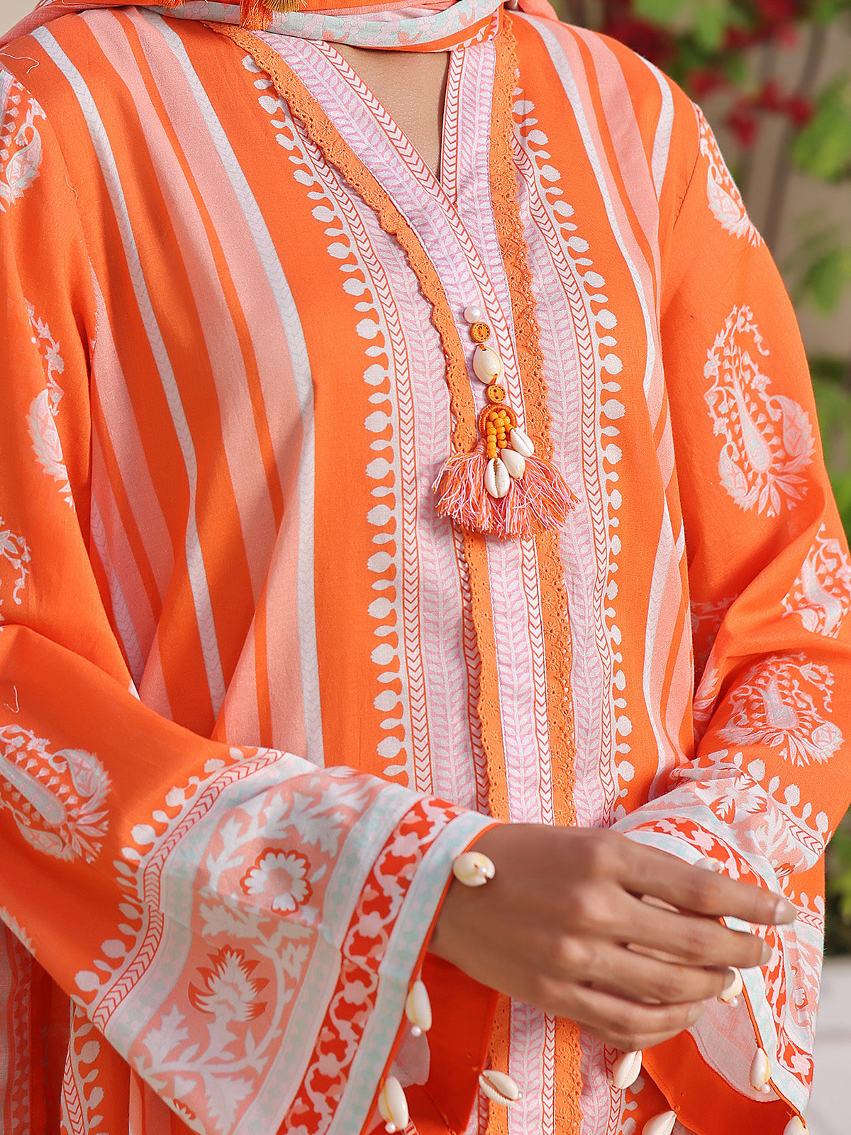 1Pc Printed Unstitched Kurti Lawn Orange - OLK-6213-B-1