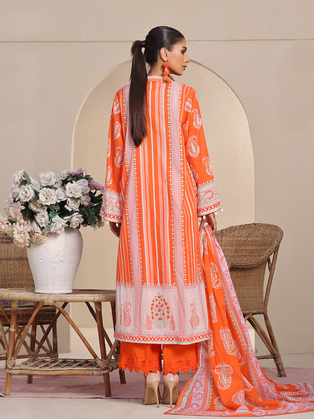 1Pc Printed Unstitched Kurti Lawn Orange - OLK-6213-B-1