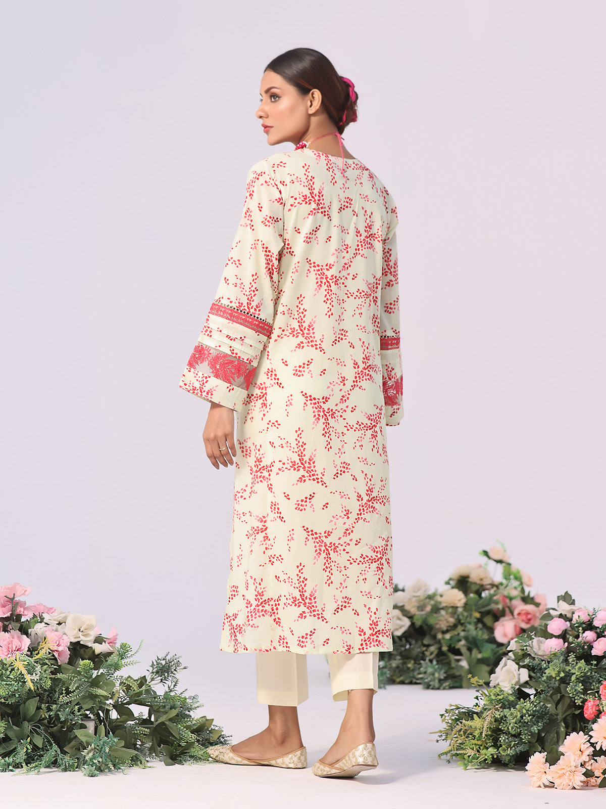 1Pc Embroidered Unstitched Lawn Beige - OLEK-6123-A