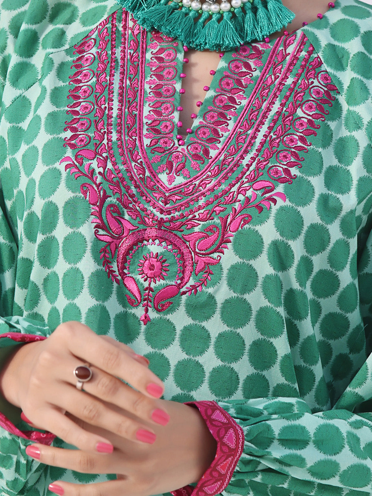 1Pc Embroidered Unstitched Lawn Green - OLEK-6126-A