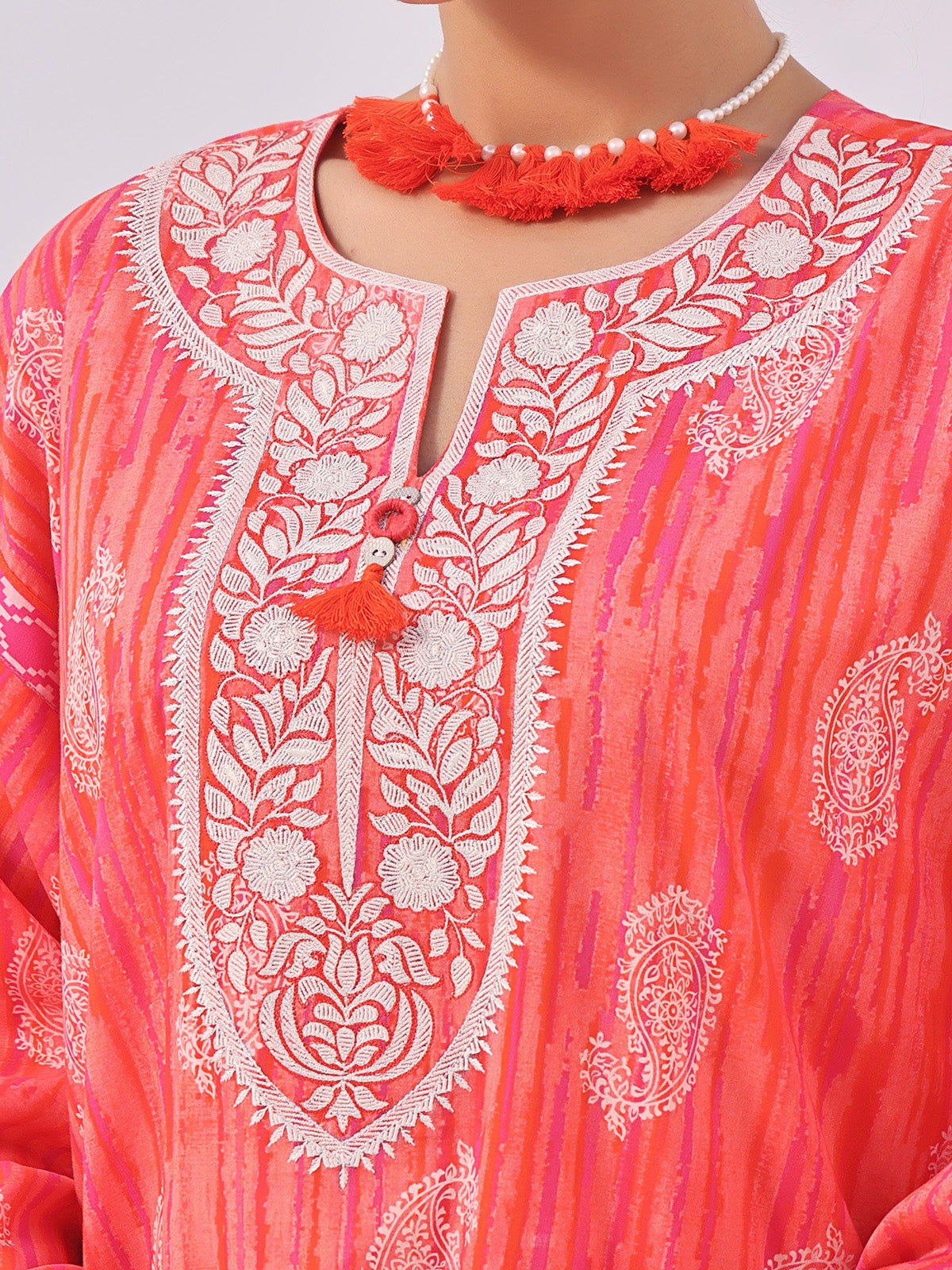 1Pc Embroidered Unstitched Lawn Orange - OLEK-6131-A
