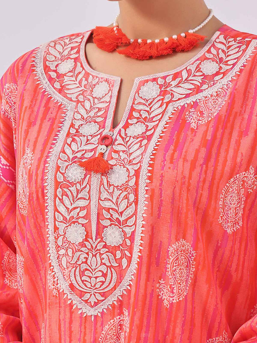 1Pc Embroidered Unstitched Lawn Orange - OLEK-6131-A