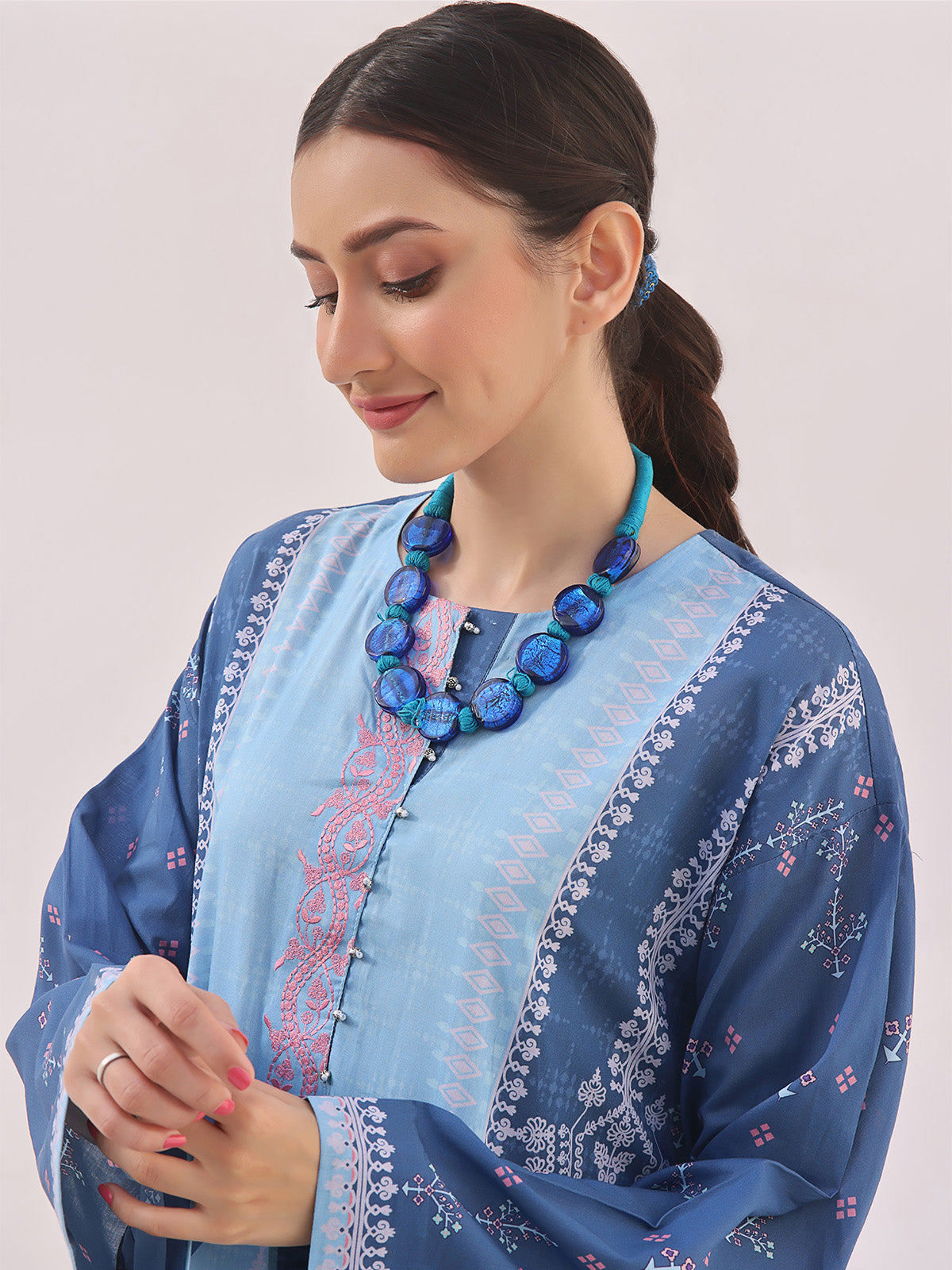 1Pc Embroidered Unstitched Lawn Blue - OLEK-6133-B