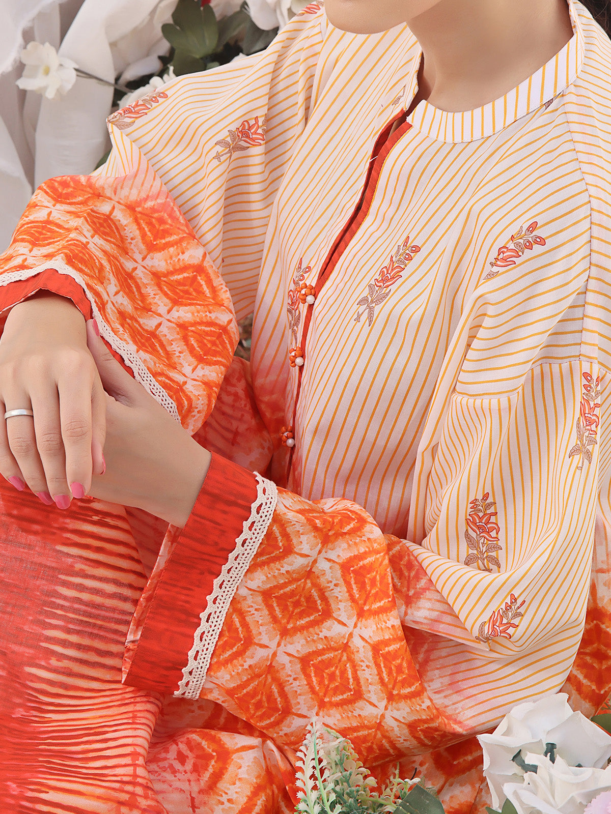 1Pc Printed Unstitched Lawn Orange - OLK-6132-B