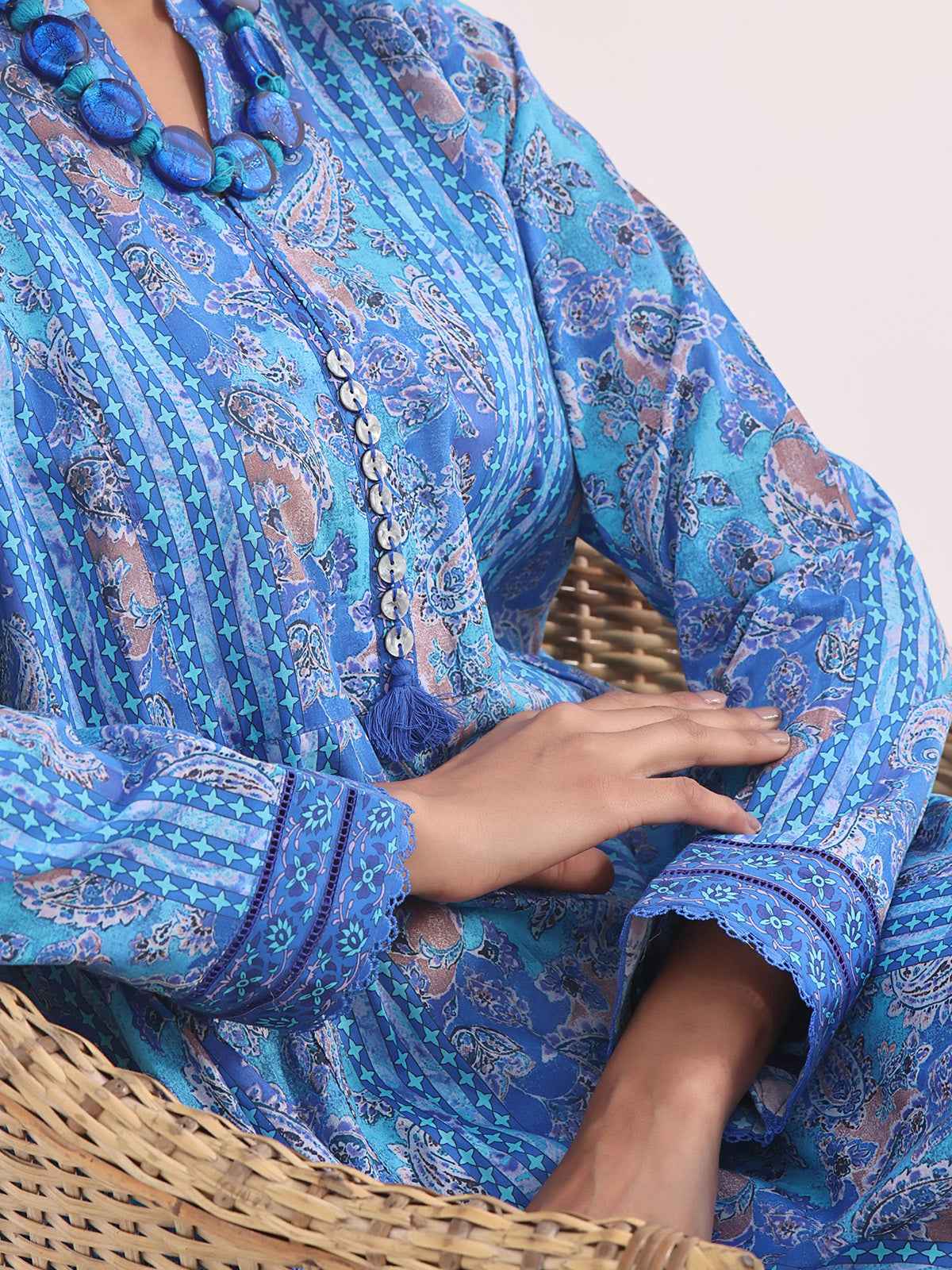 1Pc Printed Unstitched Lawn Blue - OLK-6147-A