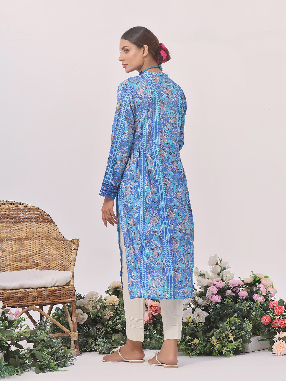 1Pc Printed Unstitched Lawn Blue - OLK-6147-A