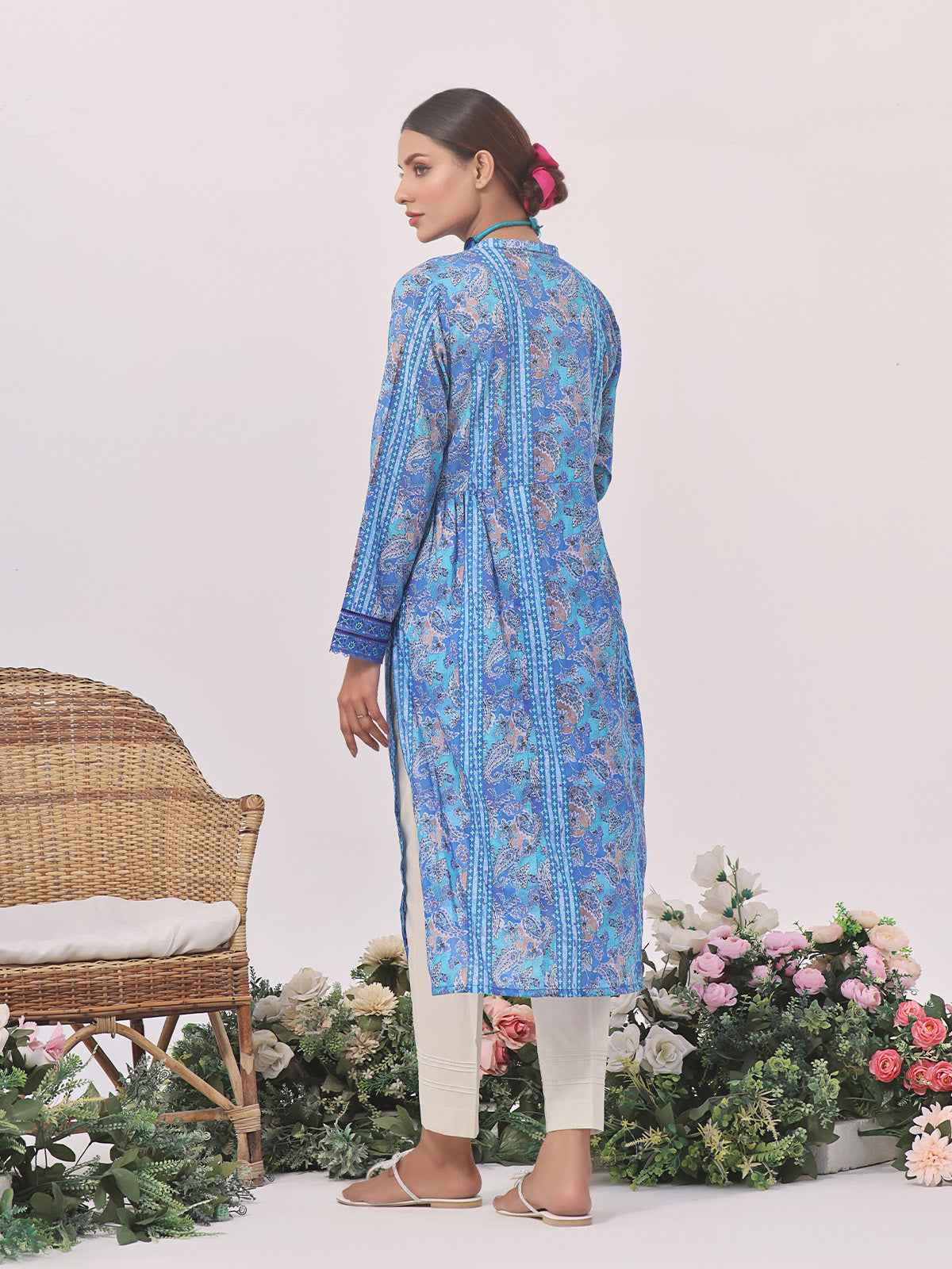 1Pc Printed Unstitched Lawn Blue - OLK-6147-A