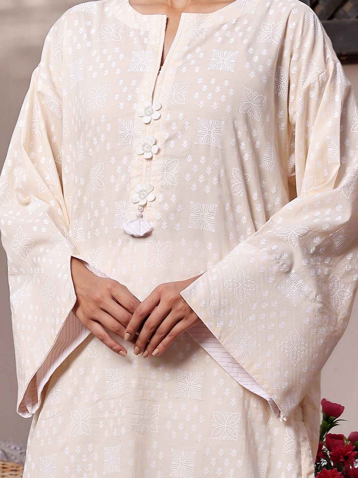 1Pc Printed Unstitched Lawn Cream - OLKS-6223-A