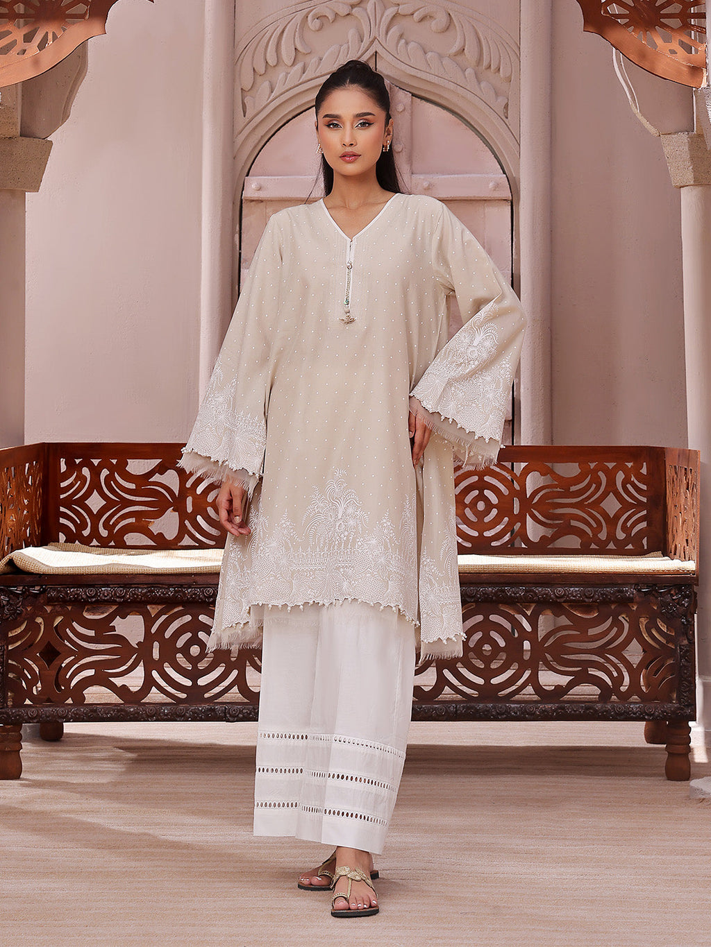 1Pc Printed Unstitched Lawn Beige - OLKS-6230-B