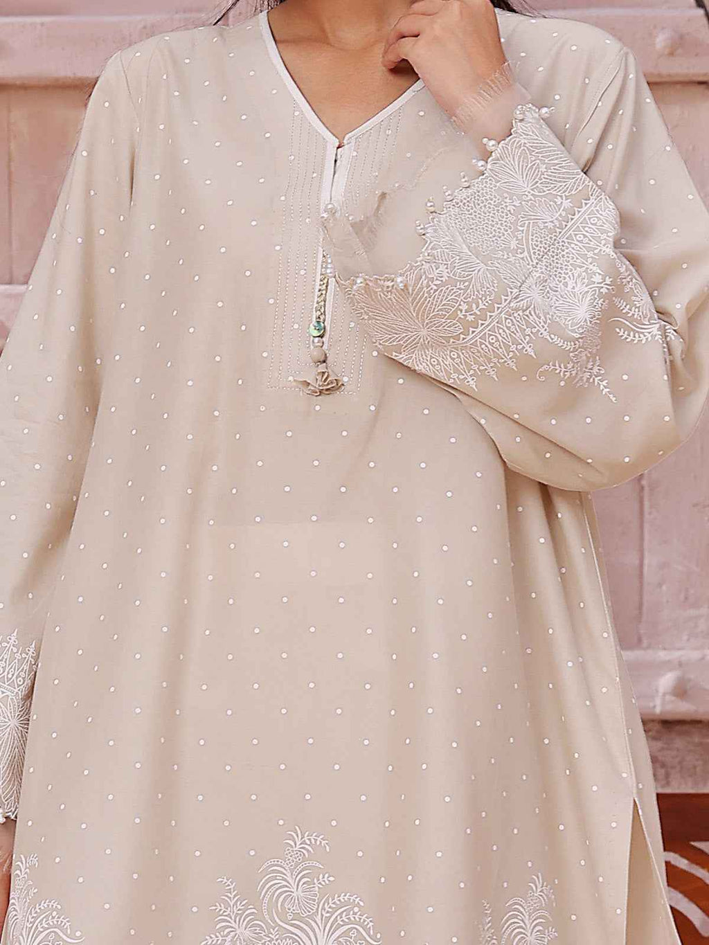 1Pc Printed Unstitched Lawn Beige - OLKS-6230-B