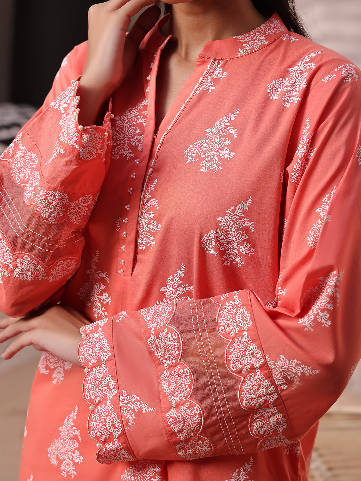 1Pc Printed Unstitched Lawn Peach - OLKS-6231-A