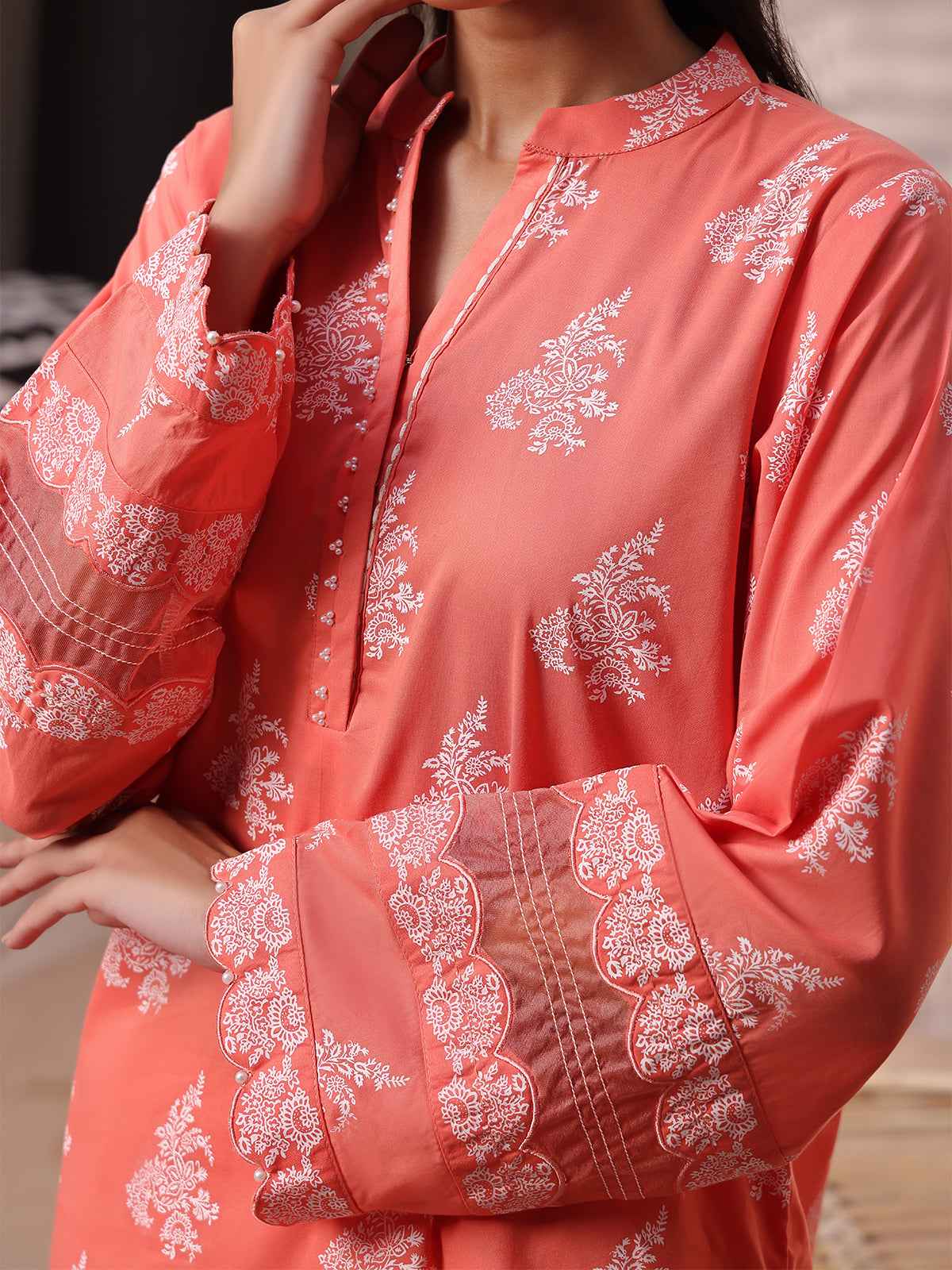 1Pc Printed Unstitched Lawn Peach - OLKS-6231-A