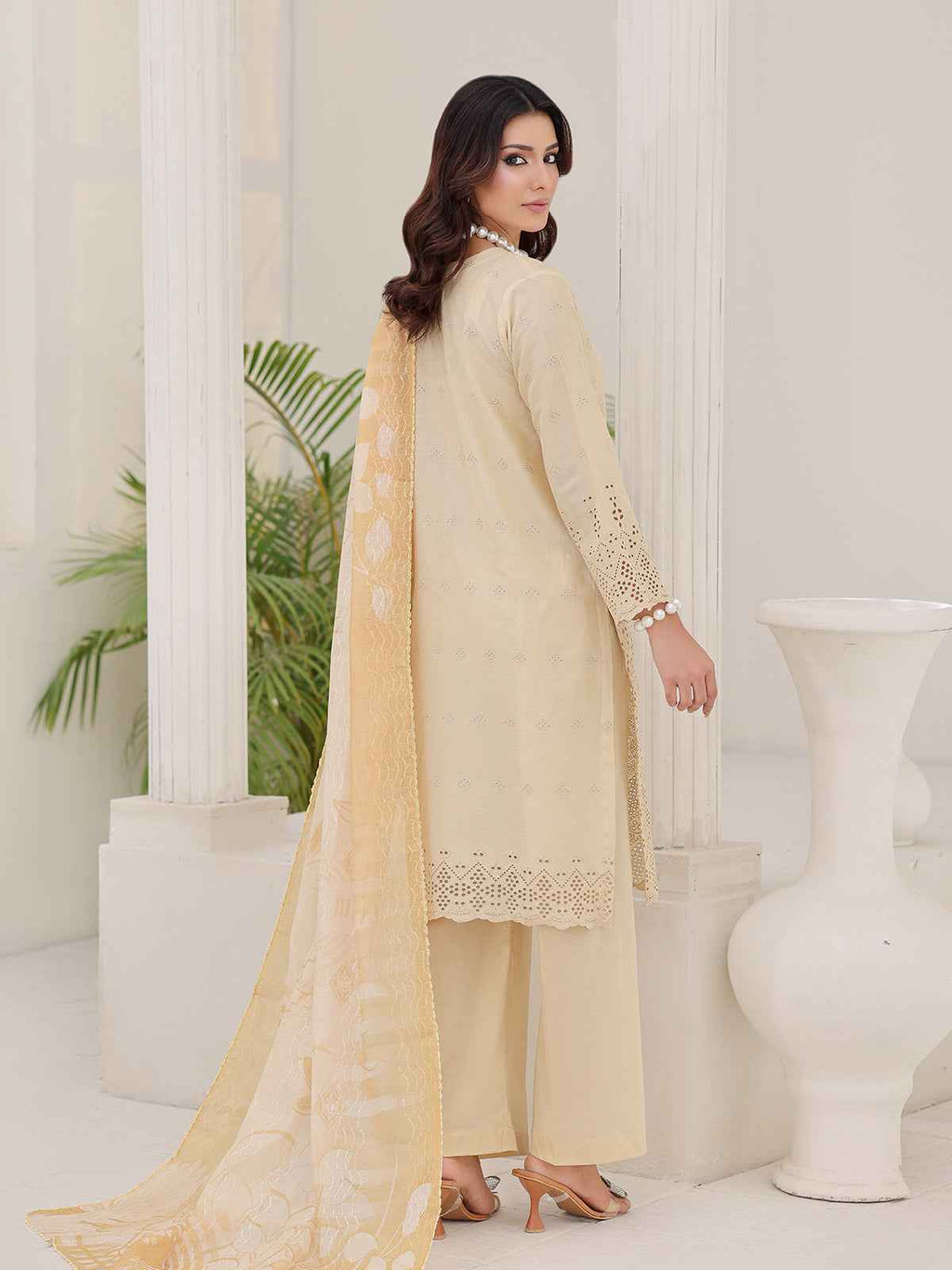 3Pc ChickenKaari Unstitched Suit Lawn Beige - OCBL3P-6432-A
