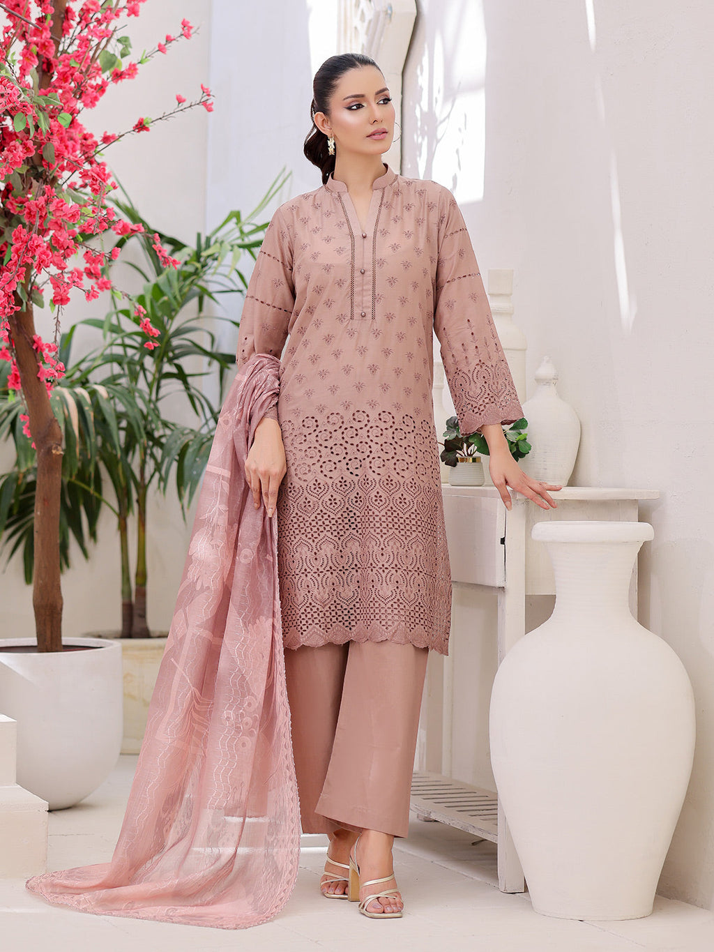 3Pc ChickenKaari Pret Suit Lawn Light Brown - OWE3P-2601014