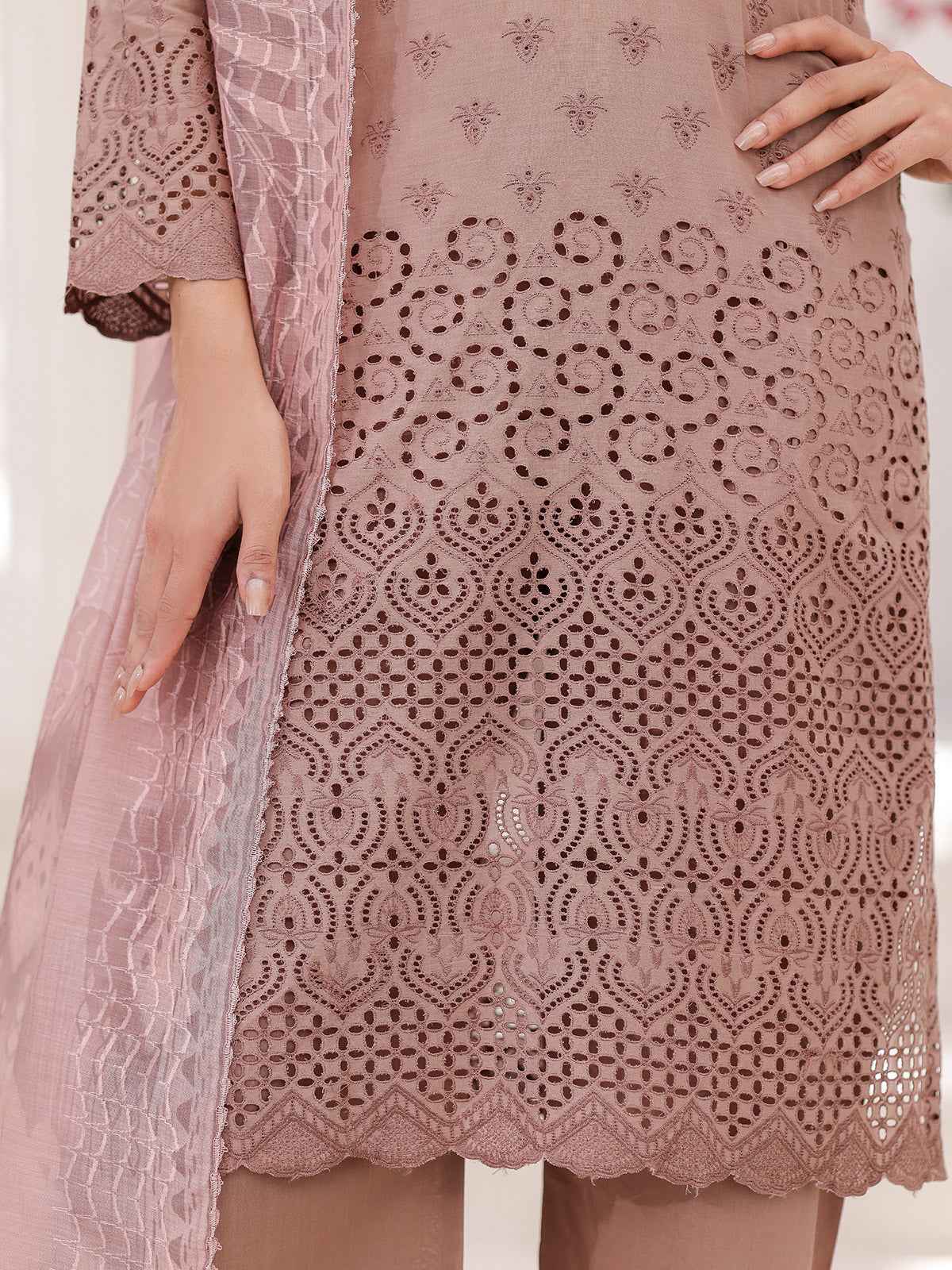 3Pc ChickenKaari Pret Suit Lawn Light Brown - OWE3P-2601014