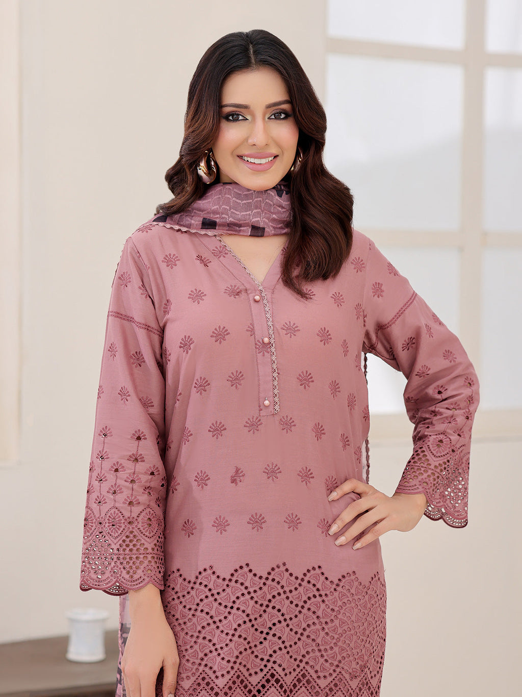 3Pc ChickenKaari Unstitched Suit Lawn Brown - OCBL3P-6435-A