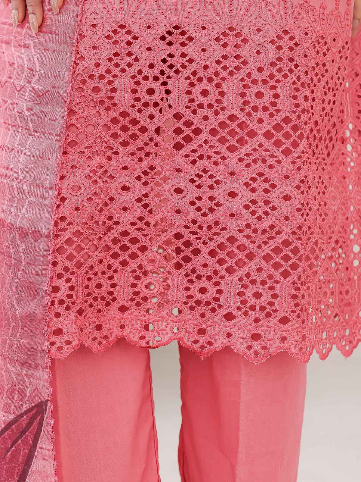3Pc ChickenKaari Unstitched Suit Lawn Pink - OCBL3P-6433-A