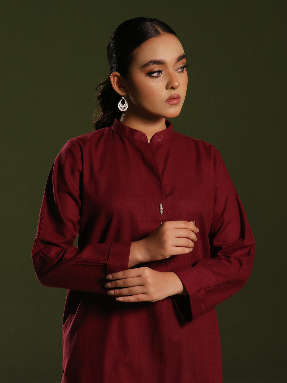 2Pc Solid Pret Shirt Trouser Khaddar Maroon - OW2P-2408032