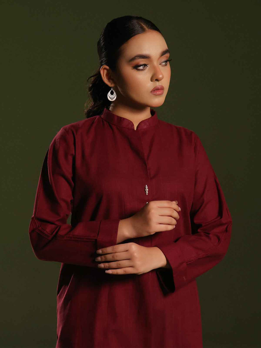 2Pc Solid Pret Shirt Trouser Khaddar Maroon - OW2P-2408032