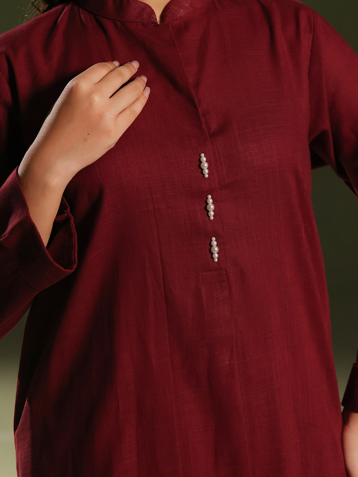 2Pc Solid Pret Shirt Trouser Khaddar Maroon - OW2P-2408032
