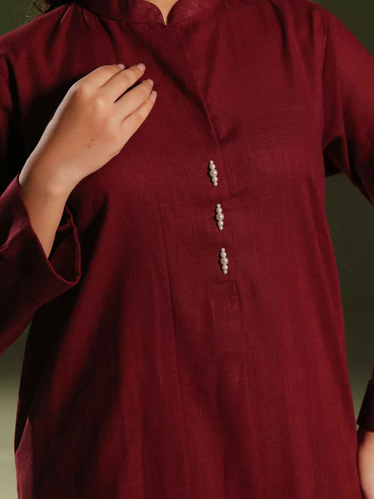 2Pc Solid Pret Shirt Trouser Khaddar Maroon - OW2P-2408032